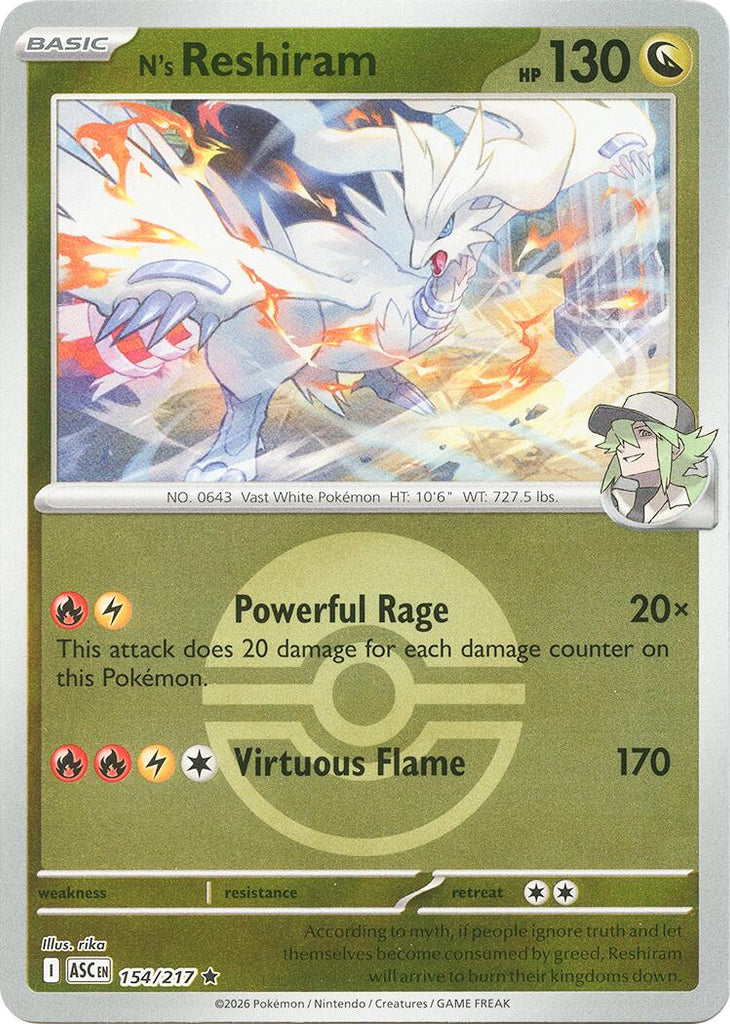 reshiram v pokemon card N's Reshiram (154/217) (Poke Ball) [Mega Evolution: Ascended Heroes]