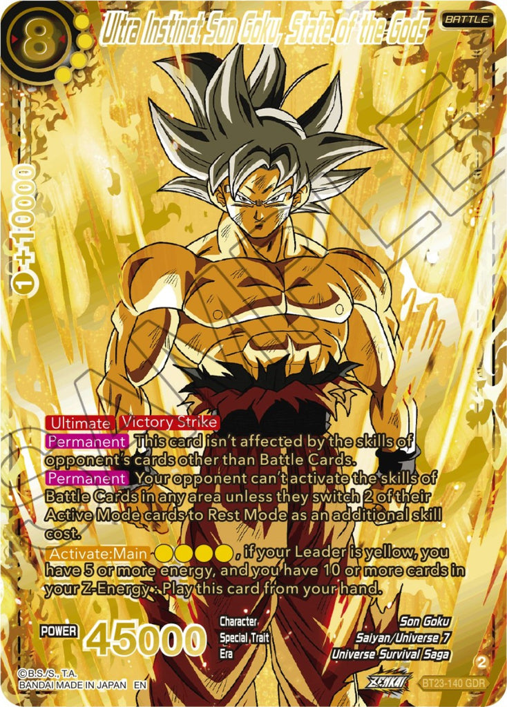 dragon ball super card game victory strike Ultra Instinct Son Goku, State of the Gods (GDR) (BT23-140) [Perfect C