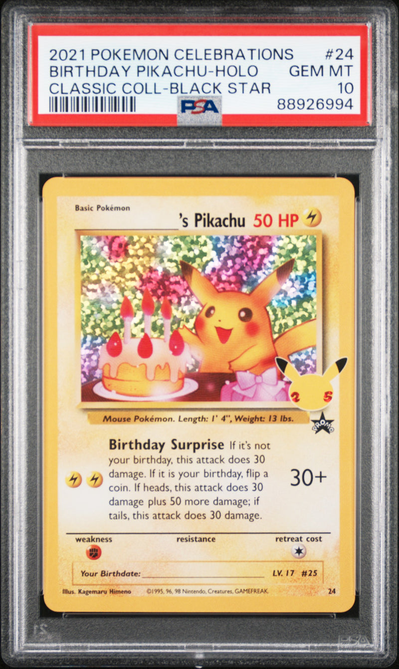 PSA GEM MT 10 Birthday Pikachu-Holo (24) [Celebrations Classic Collection] - 88926994
