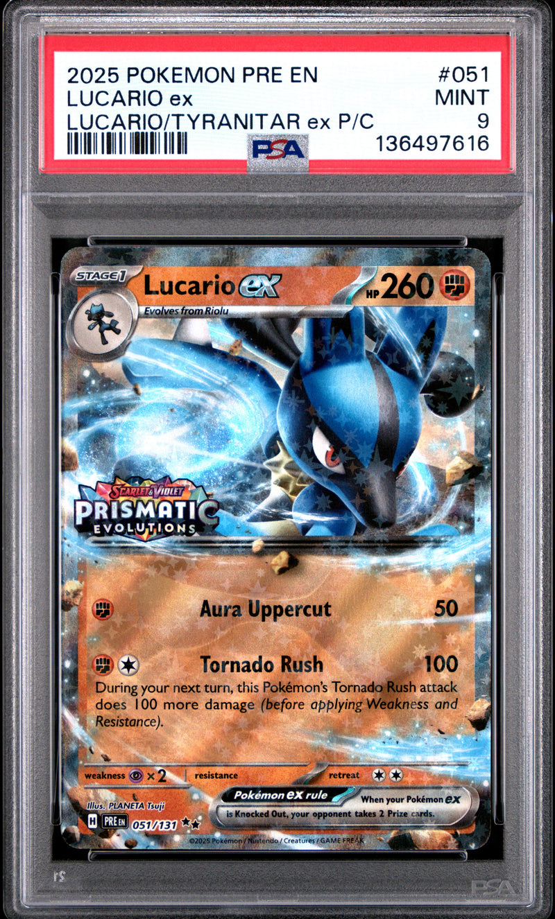 PSA MINT 9 Lucario Ex (051/131 PRISMATIC STAMP) [Pre En-Prismatic Evolutions] - 136497616