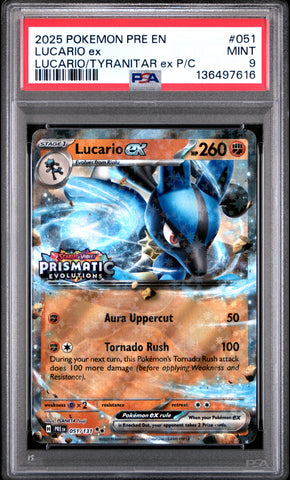 PSA MINT 9 Lucario Ex (051/131 PRISMATIC STAMP) [Pre En-Prismatic Evolutions] - 136497616