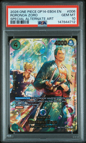 PSA GEM MT 10 Roronoa Zoro [Op14-Eb04-The Azure Sea'S Seven] - 147844712