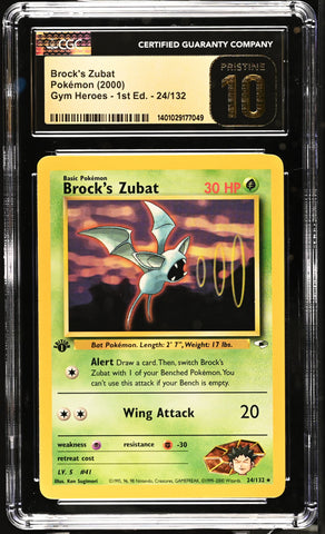 CGC PRISTINE 10 Brock's Zubat (24/132) [Gym Heroes - 1st Ed.] - 1401029177049