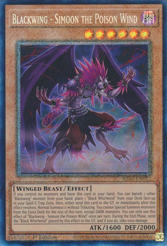 Blackwing - Simoon the Poison Wind [RA01-EN012] Prismatic Collector's Rare