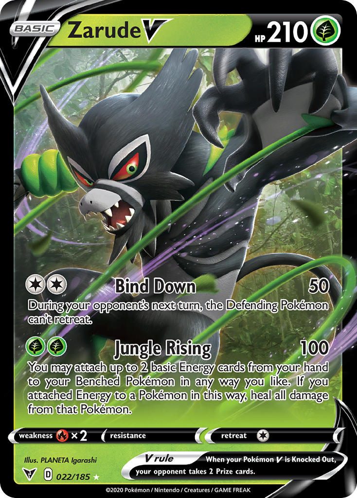 pokemon card zarude TCG - V Vivid Voltage Full Art Holo 022/185 This attack does 20 damage to the new Active Pokmon Zarude V 016/172 Brilliant Stars