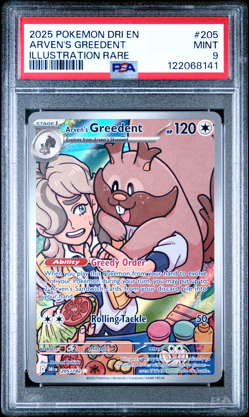 PSA MINT 9 Arven'S Greedent (205/182) [Dri En-Destined Rivals] - 122068141