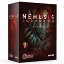 Nemesis Lockdown Kings expansion box featuring dark, atmospheric artwork of menacing alien creatures with sharp claws and teeth against a red and black background.
