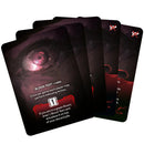 Game cards from the Blood Test expansion pack, featuring ominous red and black artwork with a prominent glowing red eye design. 