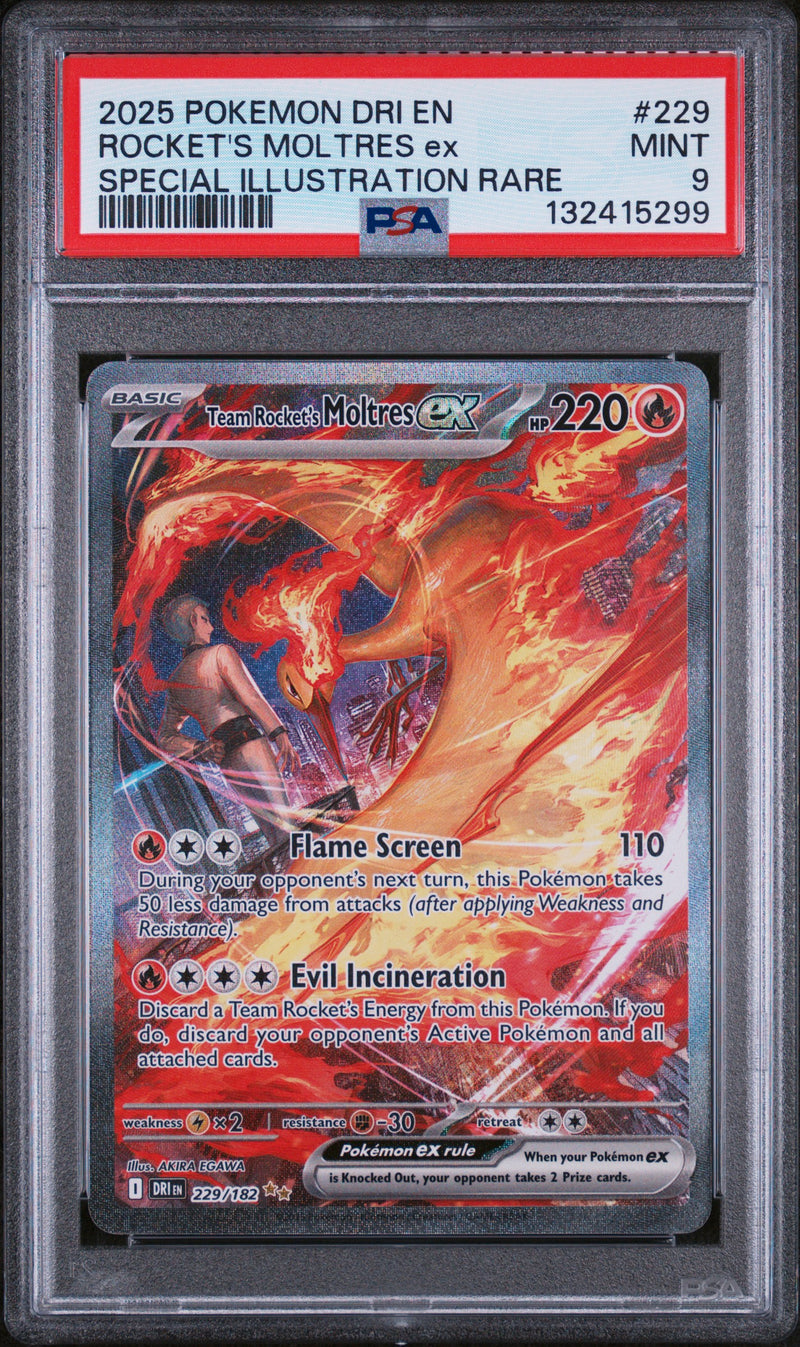PSA MINT 9 Rocket'S Moltres Ex (229/182) [Dri En-Destined Rivals] - 132415299