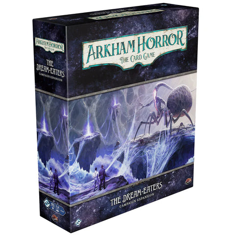 Arkham Horror: The Card Game - The Dream-Eaters Campaign Expansion box featuring dramatic fantasy artwork of investigators facing a giant spider-like creature in an icy, ethereal dreamscape. 