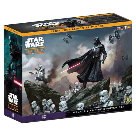 Star Wars Legion Galactic Empire starter set packaging with Darth Vader and stormtroopers.