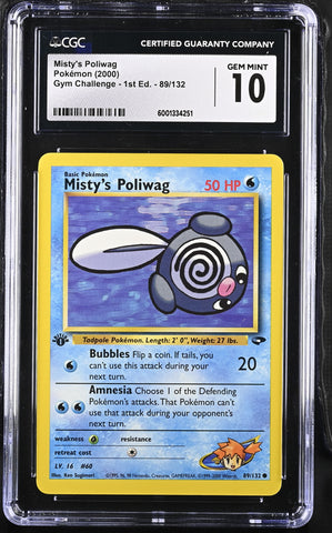 CGC GEM MINT 10 Misty's Poliwag (89/132) [Gym Challenge 1st Edition] - 6001334251