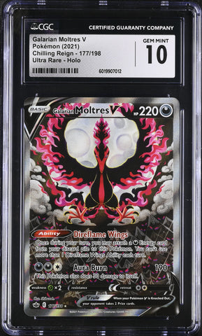 CGC GEM MINT 10 Galarian Moltres V (177/198) [Sword & Shield: Chilling Reign] - 6019907012
