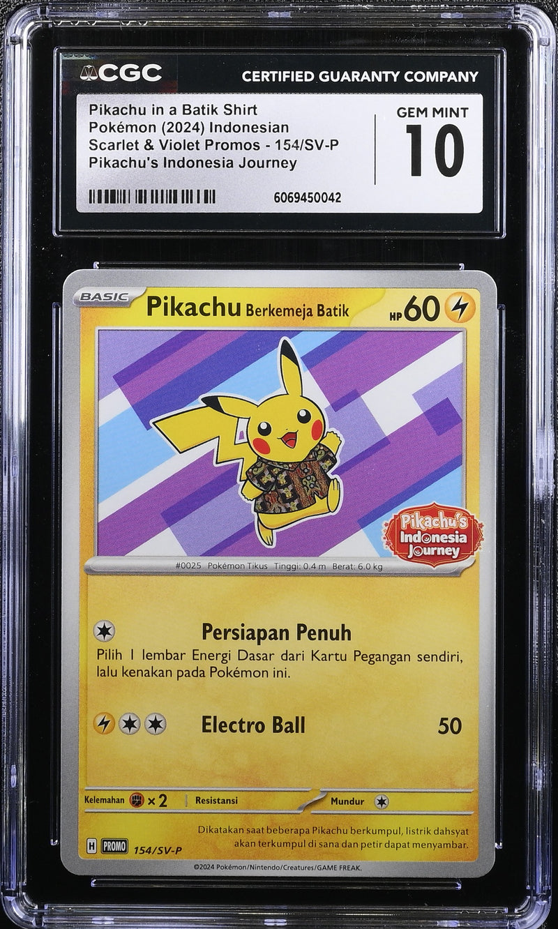 CGC GEM MINT 10 Pikachu in a Batik Shirt(154/SV-P) [Scarlet & Violet Promos] - 6069450042