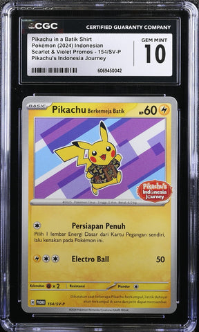 CGC GEM MINT 10 Pikachu in a Batik Shirt(154/SV-P) [Scarlet & Violet Promos] - 6069450042