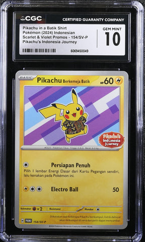 CGC GEM MINT 10 Pikachu in a Batik Shirt(154/SV-P) [Scarlet & Violet Promos] - 6069450049