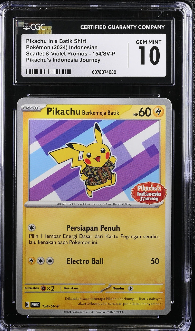 CGC GEM MINT 10 Pikachu in a Batik Shirt(154/SV-P) [Scarlet & Violet Promos] - 6078074080