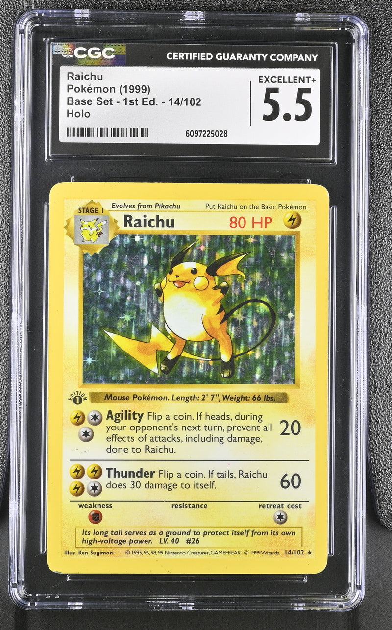 CGC 5.5 Raichu (14/102) (Shadowless) [Base Set 1st Edition] - 6097225028