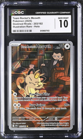 CGC GEM MINT 10 Team Rocket's Meowth (203/182) [Scarlet & Violet: Destined Rivals] - 6109007103