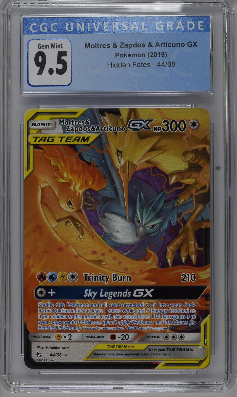 CGC GEM MINT 10 Moltres & Zapdos & Articuno GX (44/68) [Sun & Moon: Hidden Fates] - 3837897011