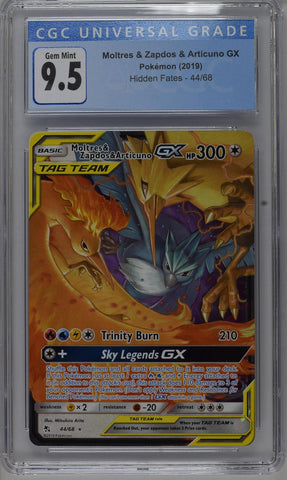 CGC GEM MINT 10 Moltres & Zapdos & Articuno GX (44/68) [Sun & Moon: Hidden Fates] - 3837897011