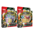 Two Pokémon Trading Card Game Deluxe Battle Deck boxes featuring Miraidon EX and Koraidon EX Pokémon characters. Each red and green box packaging displays the featured Pokémon artwork, with Miraidon's purple and white design on the left box and Koraidon's red and blue design on the right box. The product boxes indicate they contain ready-to-play 60-card decks with game accessories for the Pokémon Trading Card Game.