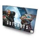 Board game box titled 'Outcasts: Eclipse' featuring two characters in front of a planetary landscape