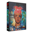 Box art for "Final Girl: The Falconwood Files," a horror-themed board game expansion featuring dramatic artwork of a blonde woman with facial wounds against a blue-tinted background with zombie-like creatures and a house.