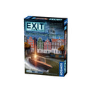 XIT: The Game - The Hunt Through Amsterdam box cover featuring colorful Amsterdam canal houses and a boat on water with dramatic lighting. The Kosmos game box shows the EXIT series branding with "Can you solve the riddles and find the missing masterpiece?" tagline and novice difficulty rating.