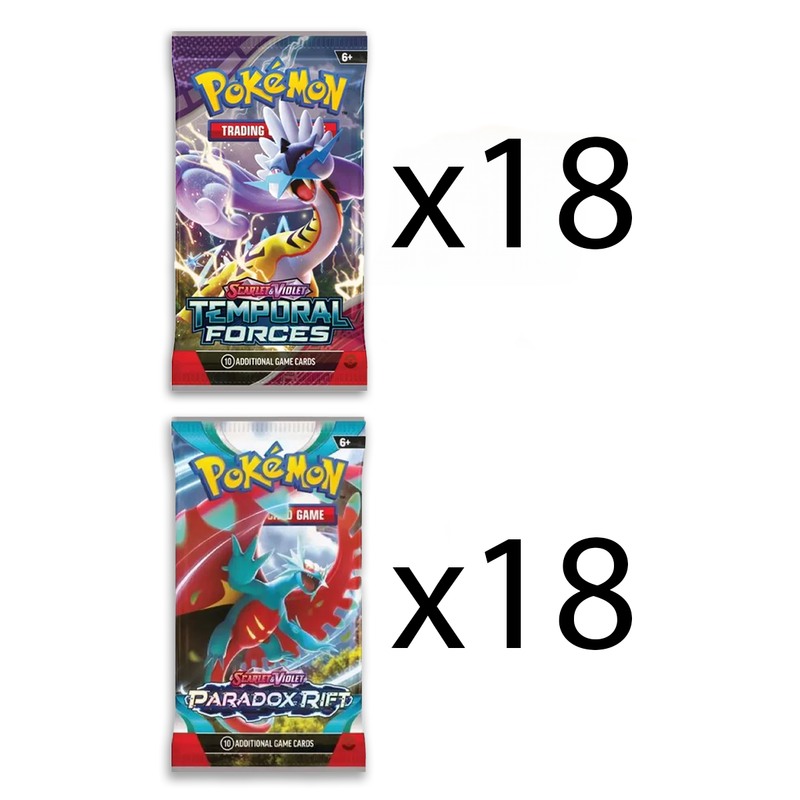 Pokémon TCG: Half & Half Loose Booster Box: Paradox Rift + Temporal Forces (36 Total Packs)