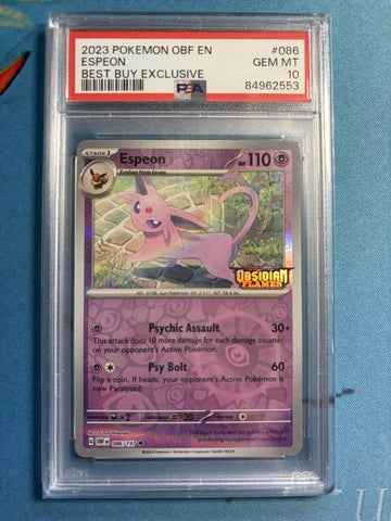 PSA GEM MT 10 Espeon (086/197) [Obf En-Obsidian Flames] - 84962553