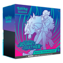 Elite Trainer Box for the Scarlet & Violet "Journey Together" expansion, featuring stylized artwork of a trainer with their Zoroark Pokémon against a purple and pink gradient background. The box features a modern design with turquoise accents and the Pokémon TCG logo prominently displayed.