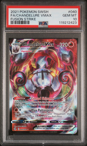 PSA GEM MT 10 Chandelure VMAX (040/264) [Sword & Shield: Fusion Strike] - 119212423