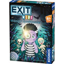 EXIT: The Game Kids Midnight Spooktacular board game box featuring a cartoon purple character with curly dark hair holding a magnifying glass, surrounded by Halloween-themed elements like bats, a skeleton, and a mummy. The box displays the EXIT logo prominently at the top with "KIDS" in colorful blocks.