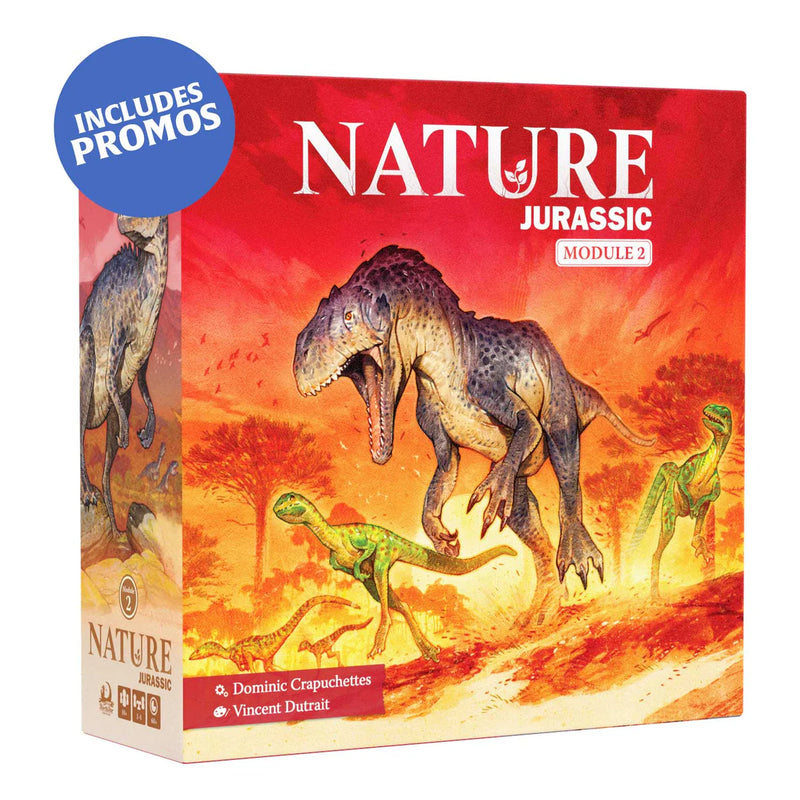 Nature Jurassic Module 2 packaging with dinosaurs running through a bright red landscape. 