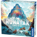 Nunatak: Temple of Ice board game box featuring a dramatic stepped pyramid temple rising from an icy landscape. The box art depicts a mystical blue and orange ziggurat-style structure surrounded by snow-covered mountains and explorers with sledges in the foreground. Published by Kosmos, the fantasy artwork creates an atmospheric Arctic adventure theme with vibrant colors contrasting against the frozen wilderness setting.