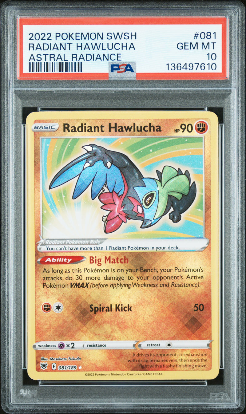 PSA GEM MT 10 Radiant Hawlucha (081/189) [Sword & Shield: Astral Radiance] - 136497610