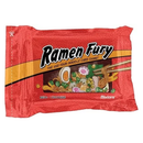 Ramen Fury card game package featuring colorful red and orange packaging with illustrated ramen bowl containing noodles, vegetables, and garnishes. The package displays the game title in bold black lettering with white outlines against a vibrant background. 