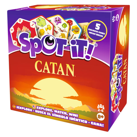 Spot-it! Catan game box with colorful design and branding