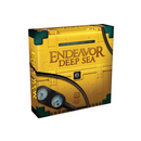 Endeavor: Deep Sea board game box featuring a yellow submarine-themed design with diving equipment gauges and underwater exploration imagery. The box art depicts a retro-style deep sea vessel with pressure gauges, pipes, and maritime industrial elements in yellow and teal colors.