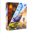 Unlock! Legendary Adventures board game box featuring dramatic artwork divided into three diagonal sections showcasing different adventure scenarios. The left section displays a dark, mysterious figure in what appears to be a heist setting, the middle shows a purple race car, and the right depicts a lone figure in a desert landscape. The colorful box design emphasizes the game's three escape room adventures with bold graphics and vibrant orange, purple, and yellow color schemes.