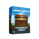 Box cover of Above and Below: Treasure Chest, a component pack featuring an illustrated wooden treasure chest overflowing with gold coins against a blue sky background. The product packaging is a small rectangular box with the title displayed prominently at the top and bottom of the cover.