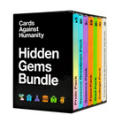 Cards Against Humanity Hidden Gems Bundle showing a black box set containing seven colorful expansion packs arranged in a row. 