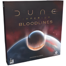 Alt text suggestion:
"Dune Imperium Bloodlines board game box featuring dramatic space artwork with a large planetary body and glowing orange eye-like formation against a starry nebula background. The box displays the Dune Imperium logo in elegant golden lettering at the top, with 'Bloodlines' prominently featured below in larger text. The packaging uses a dark color scheme with deep purples and blacks, creating an atmospheric sci-fi aesthetic typical of the Dune universe.