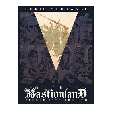Mythic Bastionland TTRPG book with an ornate filigree design. 