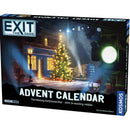 EXIT: The Game Advent Calendar box featuring 'The Missing Hollywood Star' theme with a festive movie set scene. The image shows a Christmas tree with lights outside a decorated building against a snowy backdrop, with film equipment and studio lights visible. The KOSMOS-published game is labeled as beginner level and promises 24 exciting riddles as part of an escape room-style holiday experience.