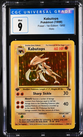 CGC 9 Kabutops (9/62) [Fossil 1st Edition] - 3930392007