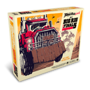 Thunderroad Vendetta Big Rig Finale expansion box showing a dramatic red semi-truck with an armored front plow charging through a desert wasteland. The box features bold orange and yellow colors with post-apocalyptic artwork depicting the massive truck kicking up dust clouds. The "Big Rig Finale" title is prominently displayed in white text against the action-packed scene.