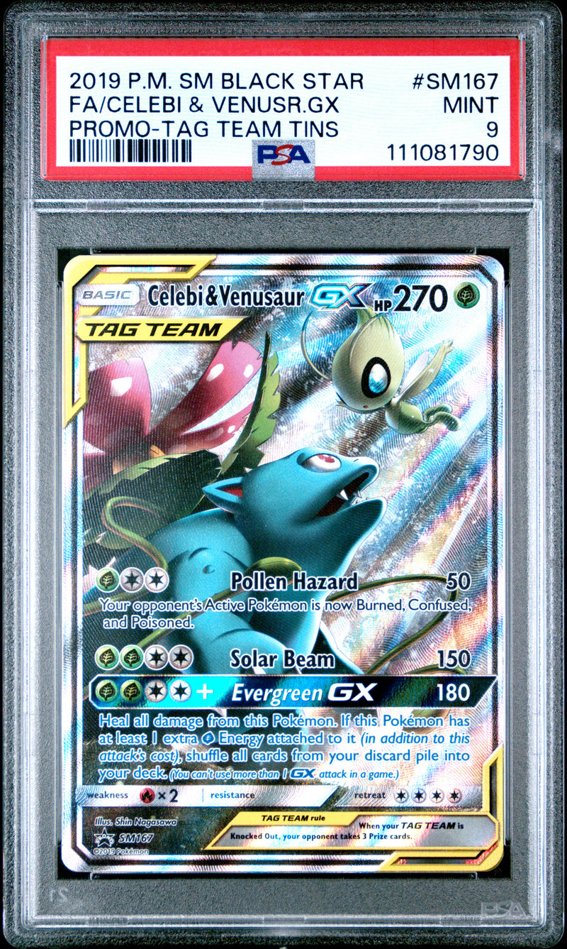PSA MINT 9 Celebi & Venusr.Gx (SM167) [Sm Black Star Promo] - 111081790