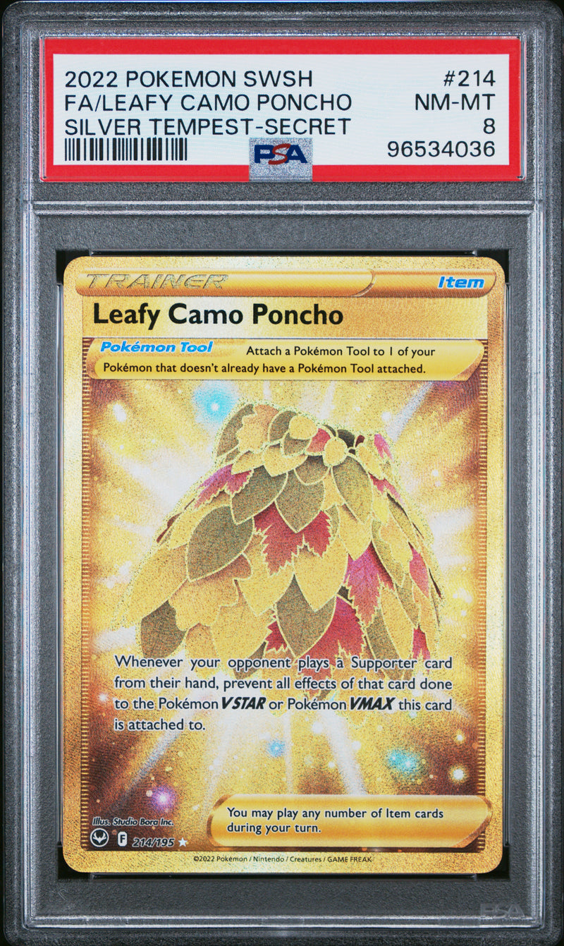PSA NM-MT 8 Leafy Camo Poncho (214/195) [Sword & Shield: Silver Tempest] - 96534036